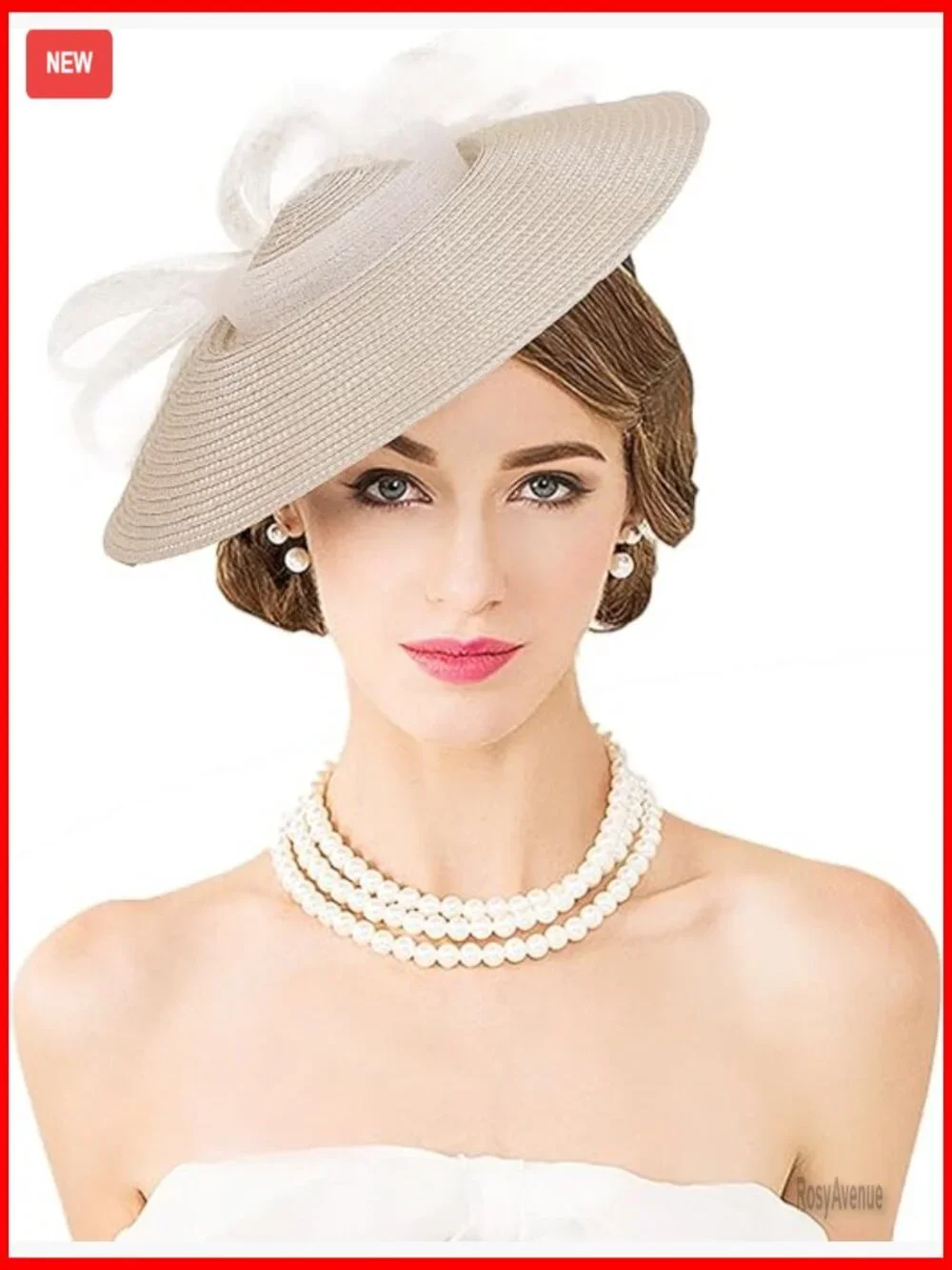Wide Brim Straw Fascinator Hat with Bow for Formal Events